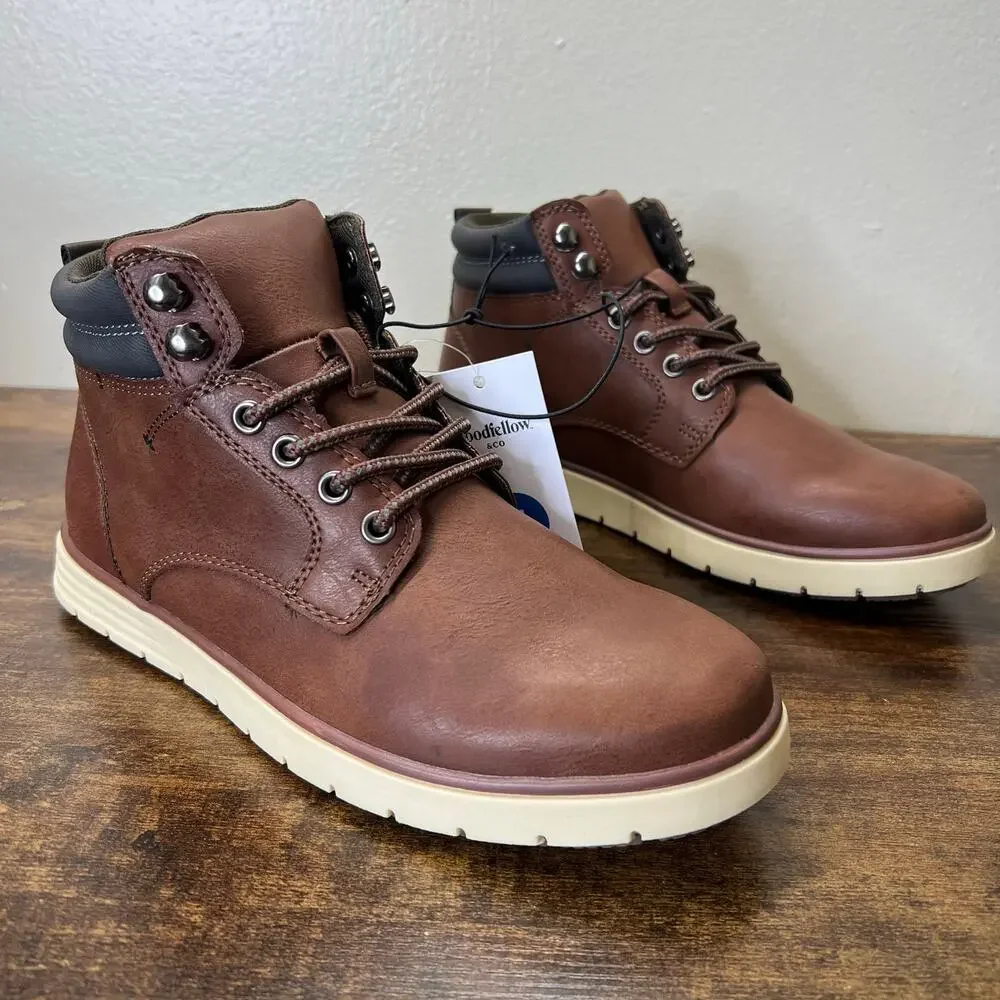 Goodfellow Maxwell Boots Mens 7 Brown Leather Chukka Faux Leather Lace Up Work